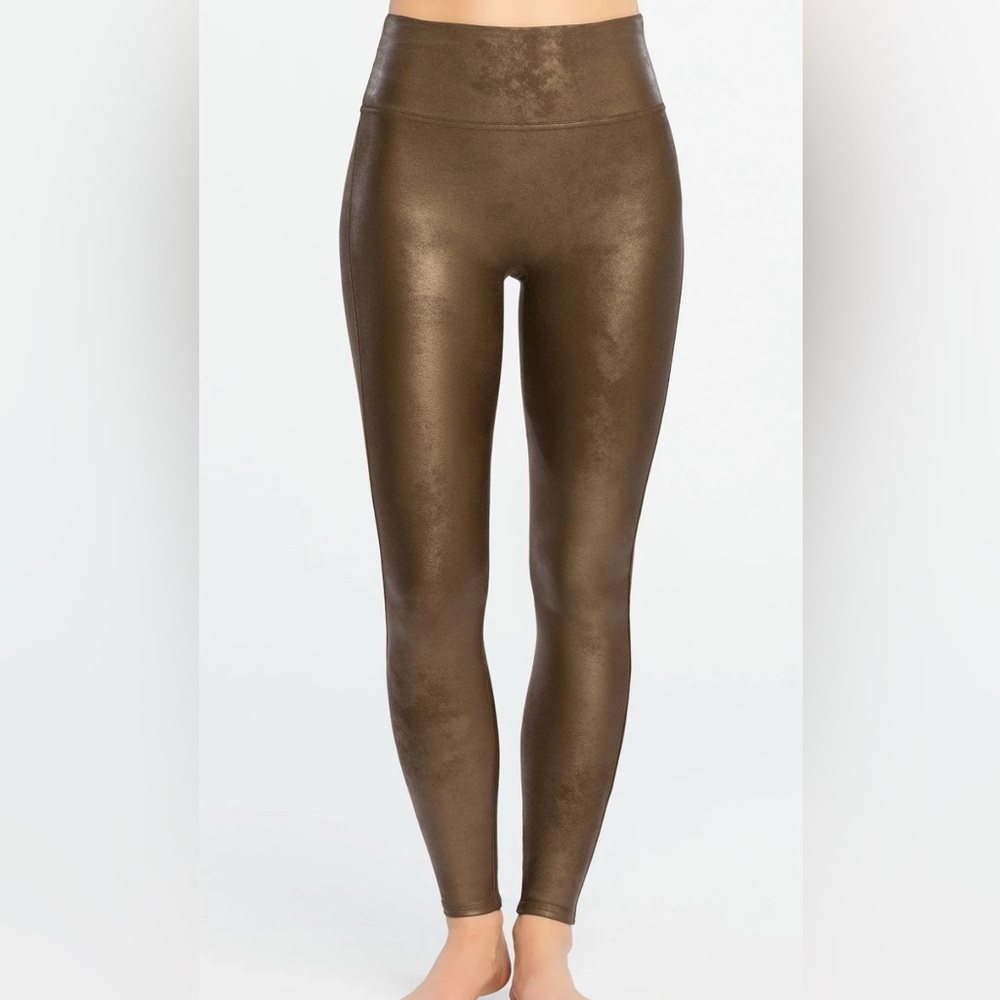 SPANX Brown Faux Leather Leggings-Size M